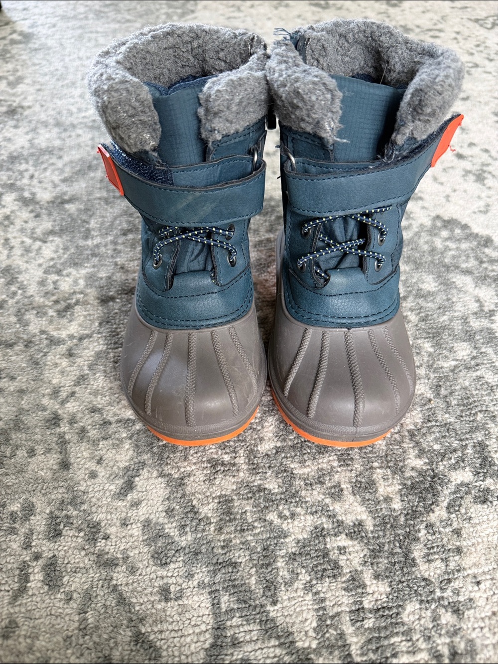 Cat & Jack Blue and Gray Kids Snow Boots with Orange Accents size 8 toddler